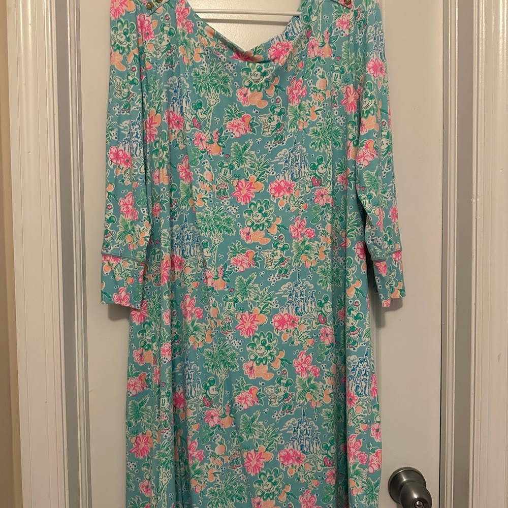 Disney Lilly Pulitzer Blue and Pink Long Sleeve Floral Dress